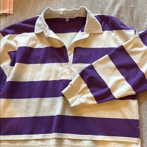XS REBECCA MINKOFF White and Purple Striped Rugby Shirt